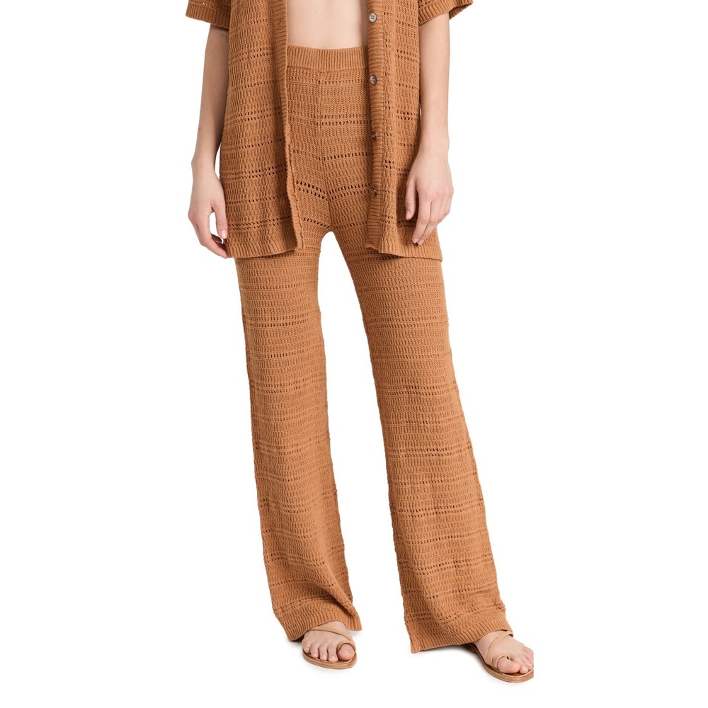 L*Space Crochet Wide Leg Pants NWT M Marbella Tan Knit Swim Coverup Wide Leg